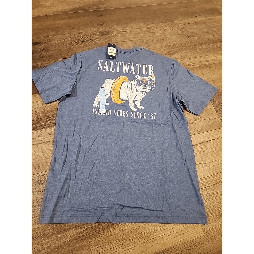 New IZOD SALTWATER Men's Sz LT Bijou Blue Crew Tee T-Shirt Bulldog NWT